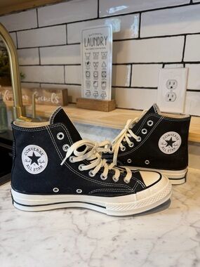 Converse Black and Cream High Top Sneakers